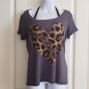 Retro Doll Gray Leopard Heart Top